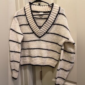 a new day V-Neck Sweater - Cream and Black Stripes